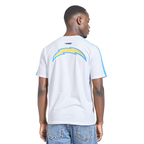 NFL LOS ANGELES CHARGERS CLASSIC MESH T-SHIRT EN JERSEY SIMPLE À RAYURES POUR HOMME (BLANC/BLEU UNIVERSITÉ)