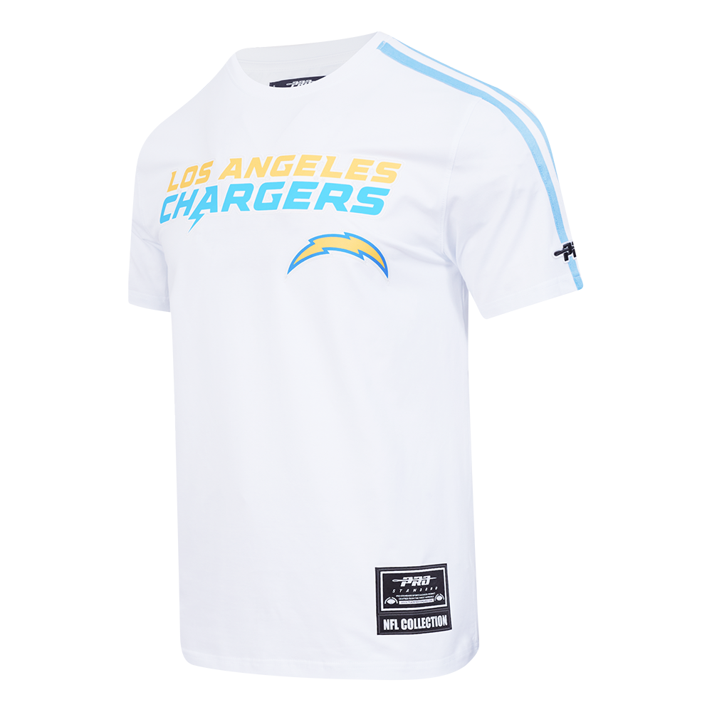 NFL LOS ANGELES CHARGERS CLASSIC MESH T-SHIRT EN JERSEY SIMPLE À RAYURES POUR HOMME (BLANC/BLEU UNIVERSITÉ)