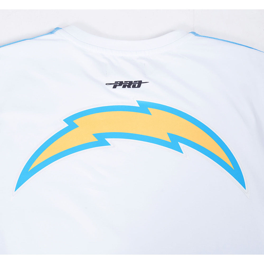 NFL LOS ANGELES CHARGERS CLASSIC MESH T-SHIRT EN JERSEY SIMPLE À RAYURES POUR HOMME (BLANC/BLEU UNIVERSITÉ)