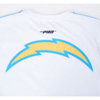 NFL LOS ANGELES CHARGERS CLASSIC MESH T-SHIRT EN JERSEY SIMPLE À RAYURES POUR HOMME (BLANC/BLEU UNIVERSITÉ)