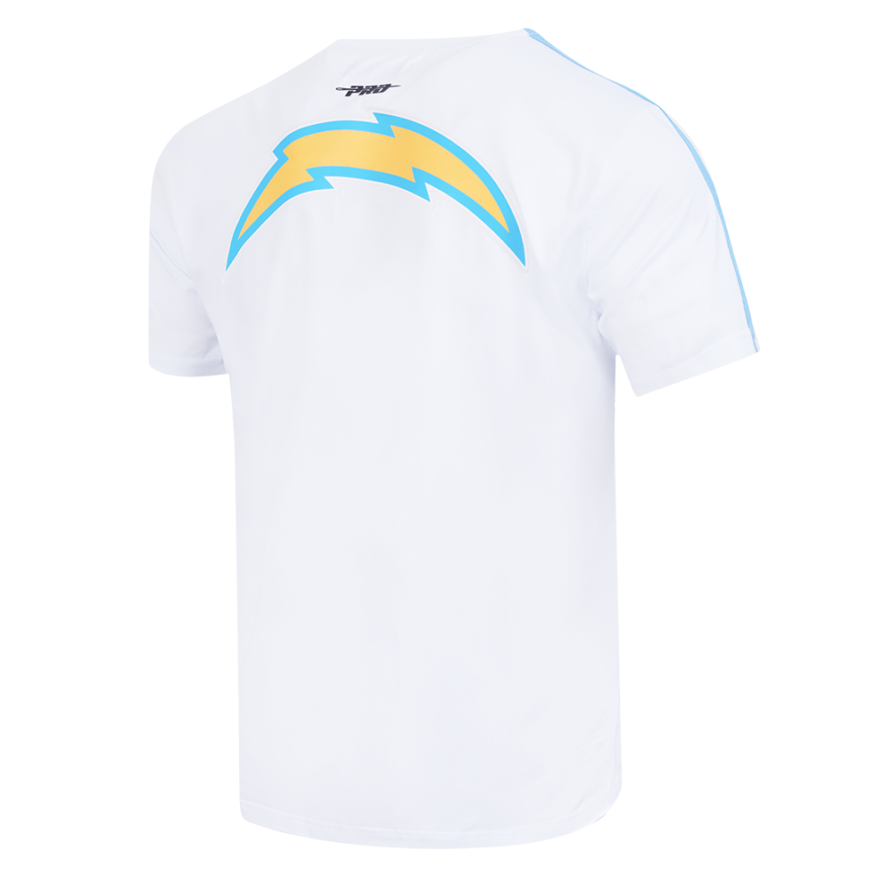 NFL LOS ANGELES CHARGERS CLASSIC MESH T-SHIRT EN JERSEY SIMPLE À RAYURES POUR HOMME (BLANC/BLEU UNIVERSITÉ)