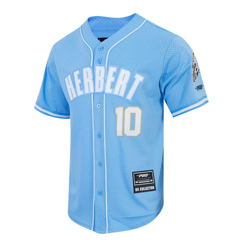 NFL LOS ANGELES CHARGERS JUSTIN HERBERT #10 CLASSIC MESH PNN CHEMISE BOUTONNÉE EN FILET POUR HOMME (BLEU UNIVERSITÉ)