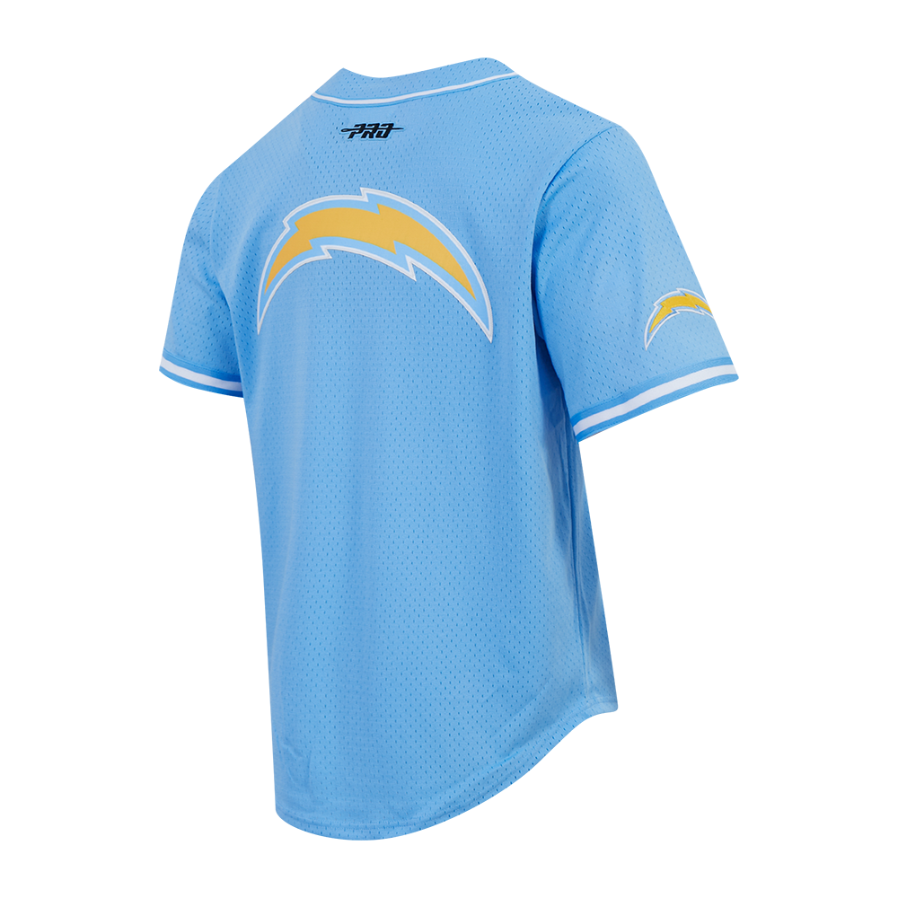 NFL LOS ANGELES CHARGERS JUSTIN HERBERT #10 CLASSIC MESH PNN CHEMISE BOUTONNÉE EN FILET POUR HOMME (BLEU UNIVERSITÉ)