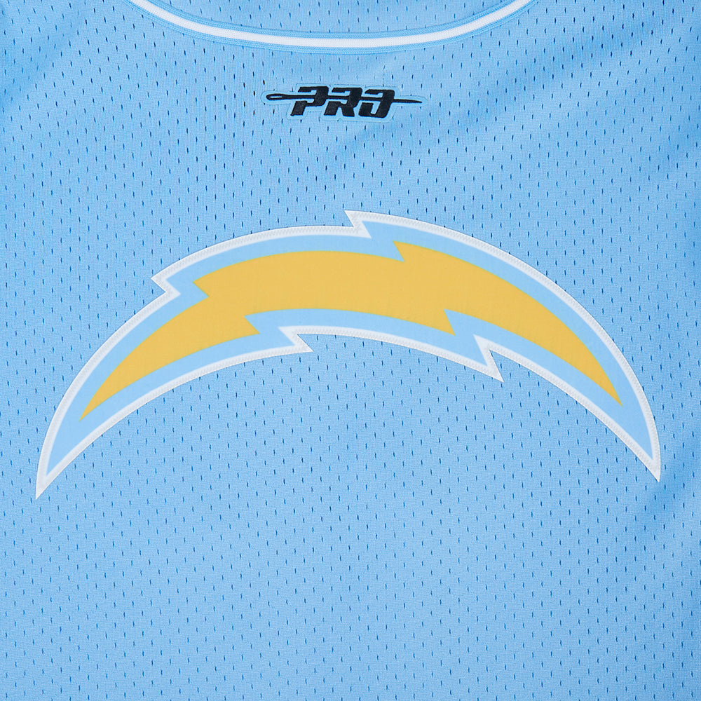 NFL LOS ANGELES CHARGERS JUSTIN HERBERT #10 CLASSIC MESH PNN CHEMISE BOUTONNÉE EN FILET POUR HOMME (BLEU UNIVERSITÉ)