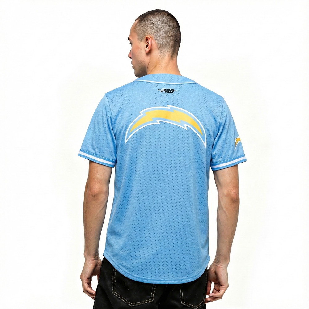NFL LOS ANGELES CHARGERS JUSTIN HERBERT #10 CLASSIC MESH PNN CHEMISE BOUTONNÉE EN FILET POUR HOMME (BLEU UNIVERSITÉ)