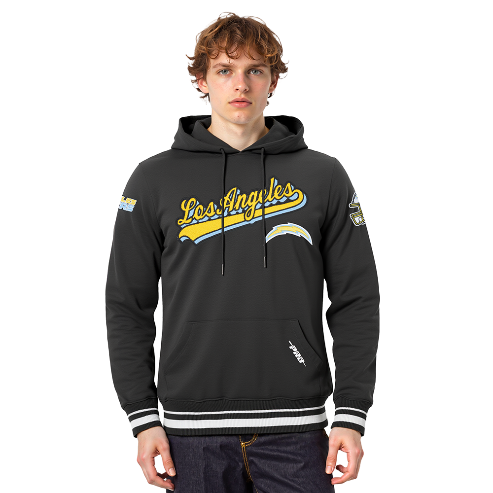 NFL LOS ANGELES CHARGERS SCRIPT TAIL CHANDAIL À CAPUCHON EN MOLLETON CÔTELÉ POUR HOMME (NOIR)