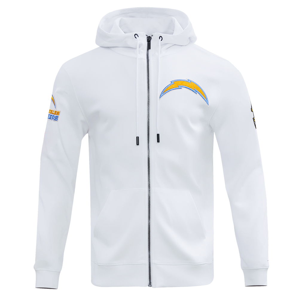 NFL LOS ANGELES CHARGERS CLASSIC CHENILLE CHANDAIL À CAPUCHON À GLISSIÈRE (BLANC)