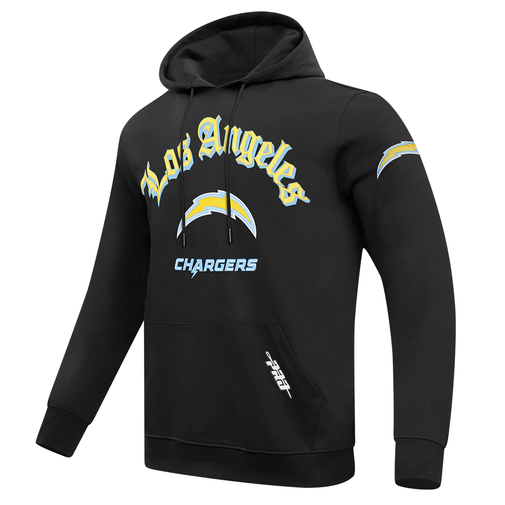 NFL LOS ANGELES CHARGERS OLD ENGLISH MEN'S FLC PO HOODIE (BLACK)