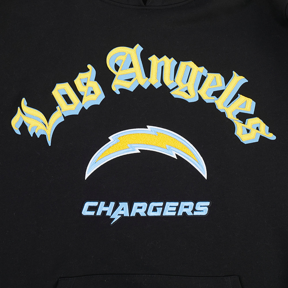 NFL LOS ANGELES CHARGERS OLD ENGLISH MEN'S FLC PO HOODIE (BLACK)