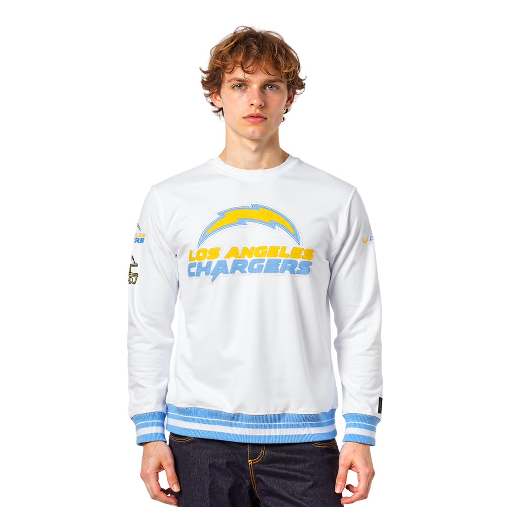 NFL LOS ANGELES CHARGERS MASHUP MEN'S RIB CREWNECK (WHITE/UNIVERSITY BLUE)