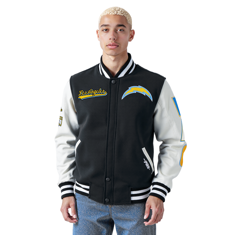 NFL LOS ANGELES CHARGERS SCRIPT TAIL BLOUSON COLLÉGIAL POUR HOMME (NOIR/BLANC)