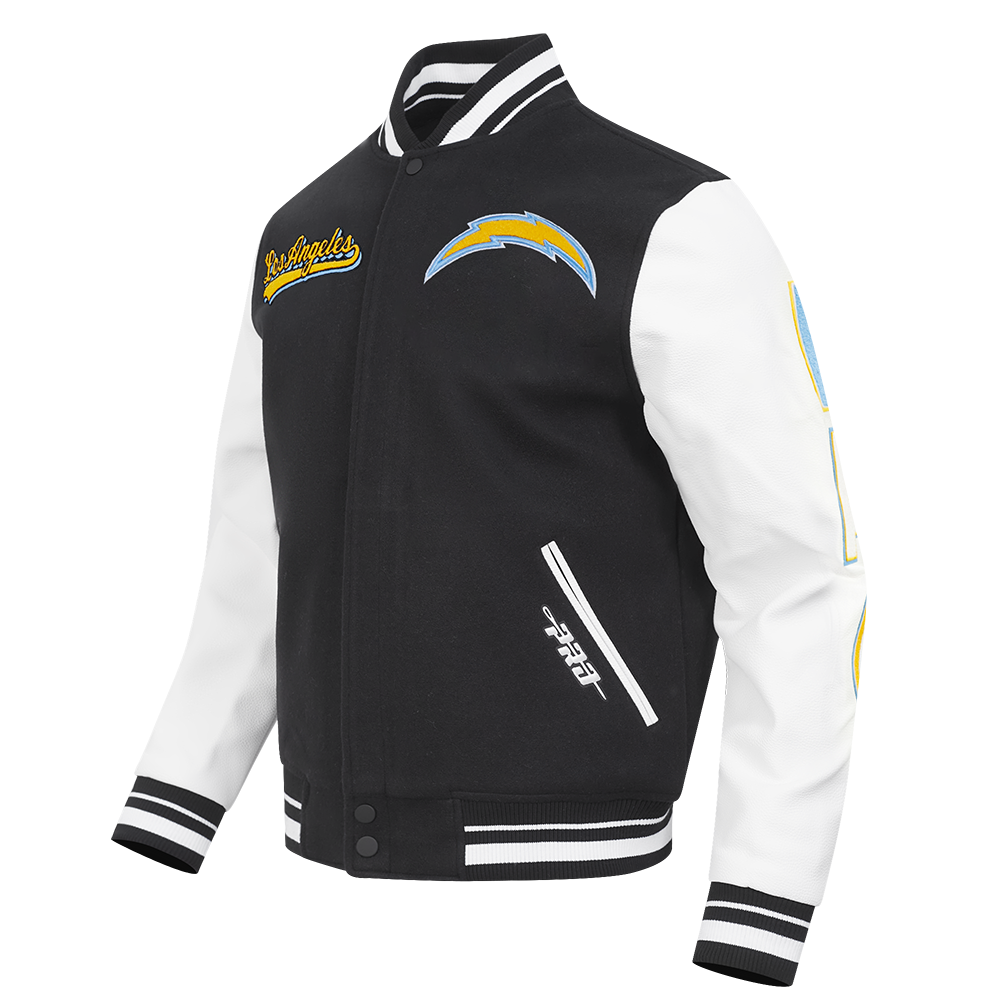 NFL LOS ANGELES CHARGERS SCRIPT TAIL BLOUSON COLLÉGIAL POUR HOMME (NOIR/BLANC)