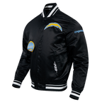 NFL LOS ANGELES CHARGERS OLD ENGLISH BLOUSON EN SATIN À BORDS CÔTELÉS POUR HOMME (NOIR)