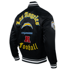 NFL LOS ANGELES CHARGERS OLD ENGLISH BLOUSON EN SATIN À BORDS CÔTELÉS POUR HOMME (NOIR)