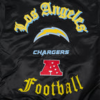 NFL LOS ANGELES CHARGERS OLD ENGLISH BLOUSON EN SATIN À BORDS CÔTELÉS POUR HOMME (NOIR)