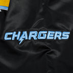 NFL LOS ANGELES CHARGERS OLD ENGLISH BLOUSON EN SATIN À BORDS CÔTELÉS POUR HOMME (NOIR)