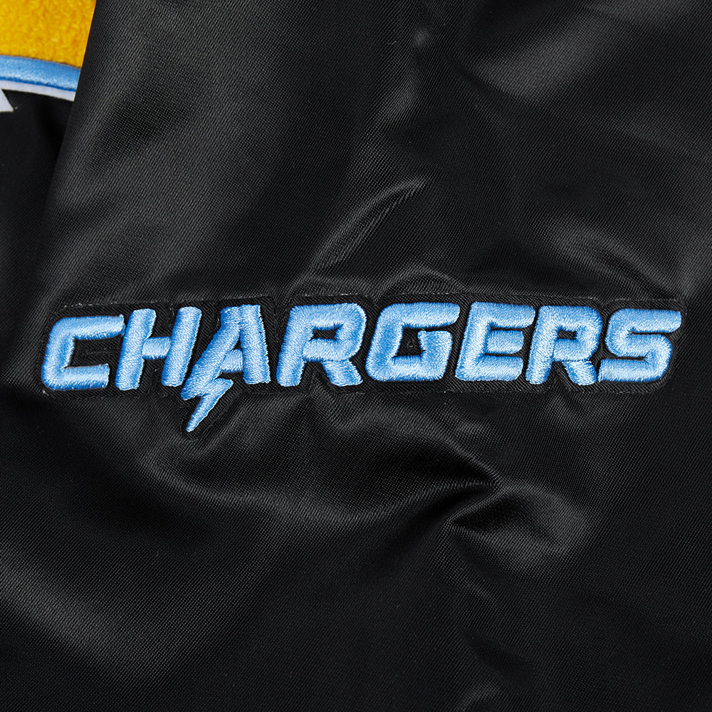 NFL LOS ANGELES CHARGERS OLD ENGLISH BLOUSON EN SATIN À BORDS CÔTELÉS POUR HOMME (NOIR)