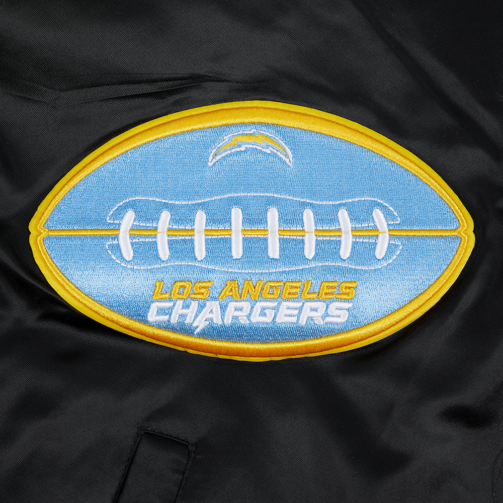 NFL LOS ANGELES CHARGERS OLD ENGLISH BLOUSON EN SATIN À BORDS CÔTELÉS POUR HOMME (NOIR)