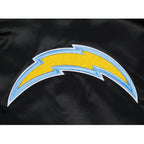 NFL LOS ANGELES CHARGERS OLD ENGLISH BLOUSON EN SATIN À BORDS CÔTELÉS POUR HOMME (NOIR)