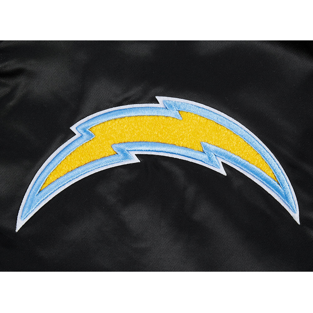 NFL LOS ANGELES CHARGERS OLD ENGLISH BLOUSON EN SATIN À BORDS CÔTELÉS POUR HOMME (NOIR)
