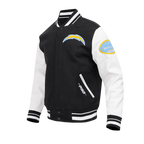 NFL LOS ANGELES CHARGERS OLD ENGLISH BLOUSON COLLÉGIAL EN LAINE À BORDS CÔTELÉS POUR HOMME (NOIR/BLANC)