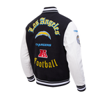 NFL LOS ANGELES CHARGERS OLD ENGLISH BLOUSON COLLÉGIAL EN LAINE À BORDS CÔTELÉS POUR HOMME (NOIR/BLANC)