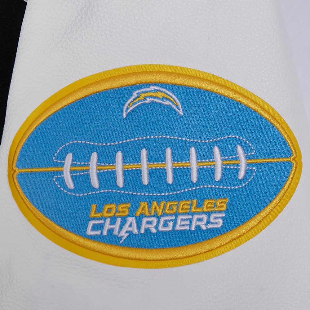 NFL LOS ANGELES CHARGERS OLD ENGLISH BLOUSON COLLÉGIAL EN LAINE À BORDS CÔTELÉS POUR HOMME (NOIR/BLANC)