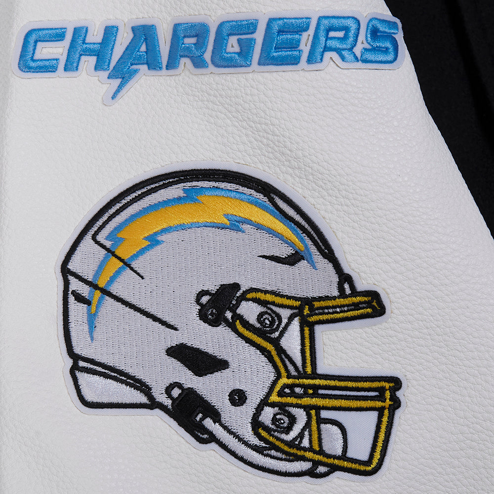 NFL LOS ANGELES CHARGERS OLD ENGLISH BLOUSON COLLÉGIAL EN LAINE À BORDS CÔTELÉS POUR HOMME (NOIR/BLANC)
