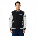 NFL LOS ANGELES CHARGERS OLD ENGLISH BLOUSON COLLÉGIAL EN LAINE À BORDS CÔTELÉS POUR HOMME (NOIR/BLANC)
