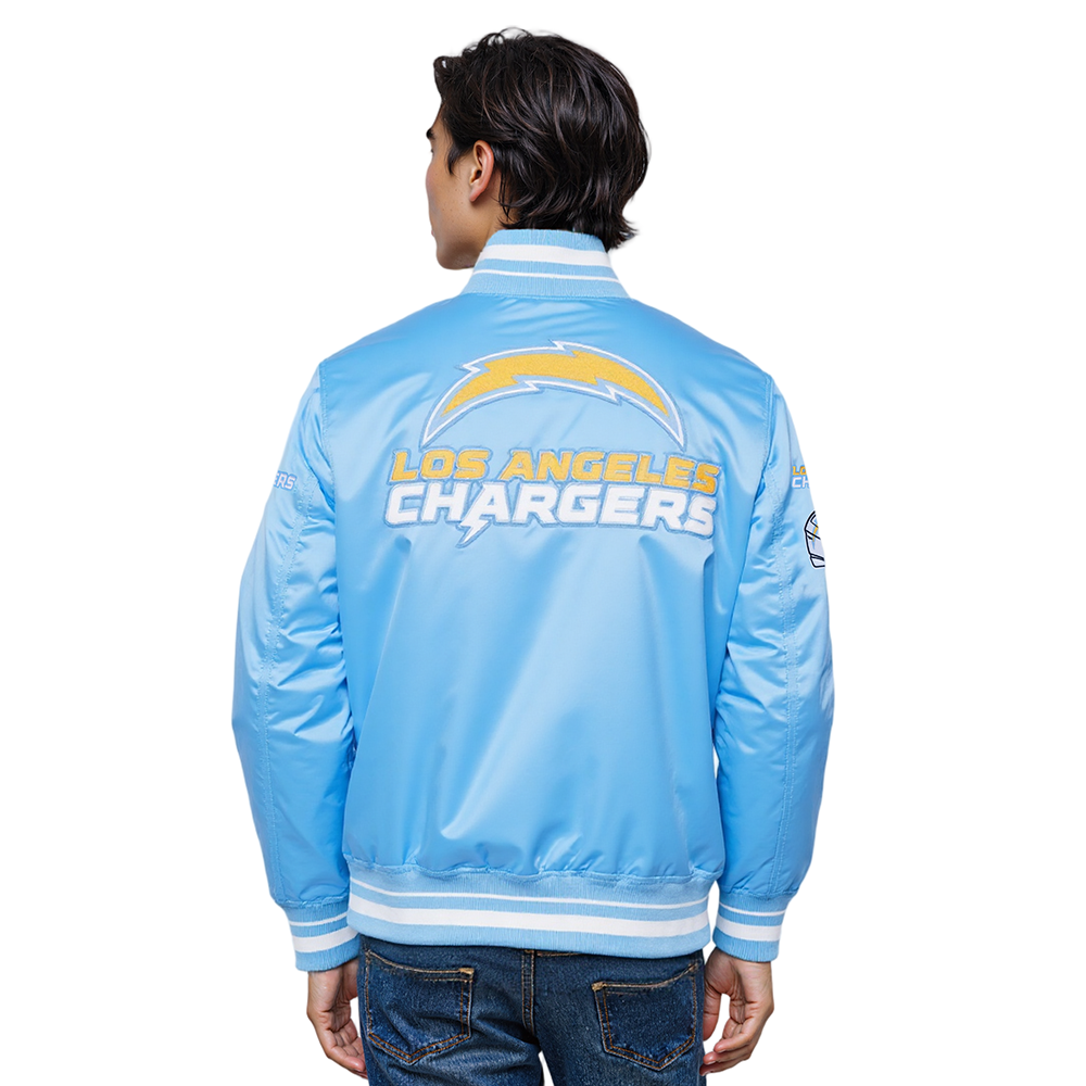 NFL LOS ANGELES CHARGERS MASH UP MEN'S RIB SATIN JACKET (UNIVERSITY BLUE)