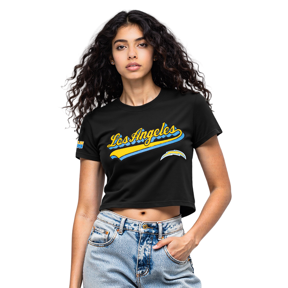 NFL LOS ANGELES CHARGERS SCRIPT TAIL WOMEN'S SJ BOXY TEE (BLACK)