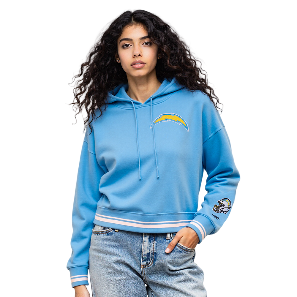 NFL LOS ANGELES CHARGERS MASHUP WOMEN'S RIB CROPPED PO HOODIE (UNIVERSITY BLUE)