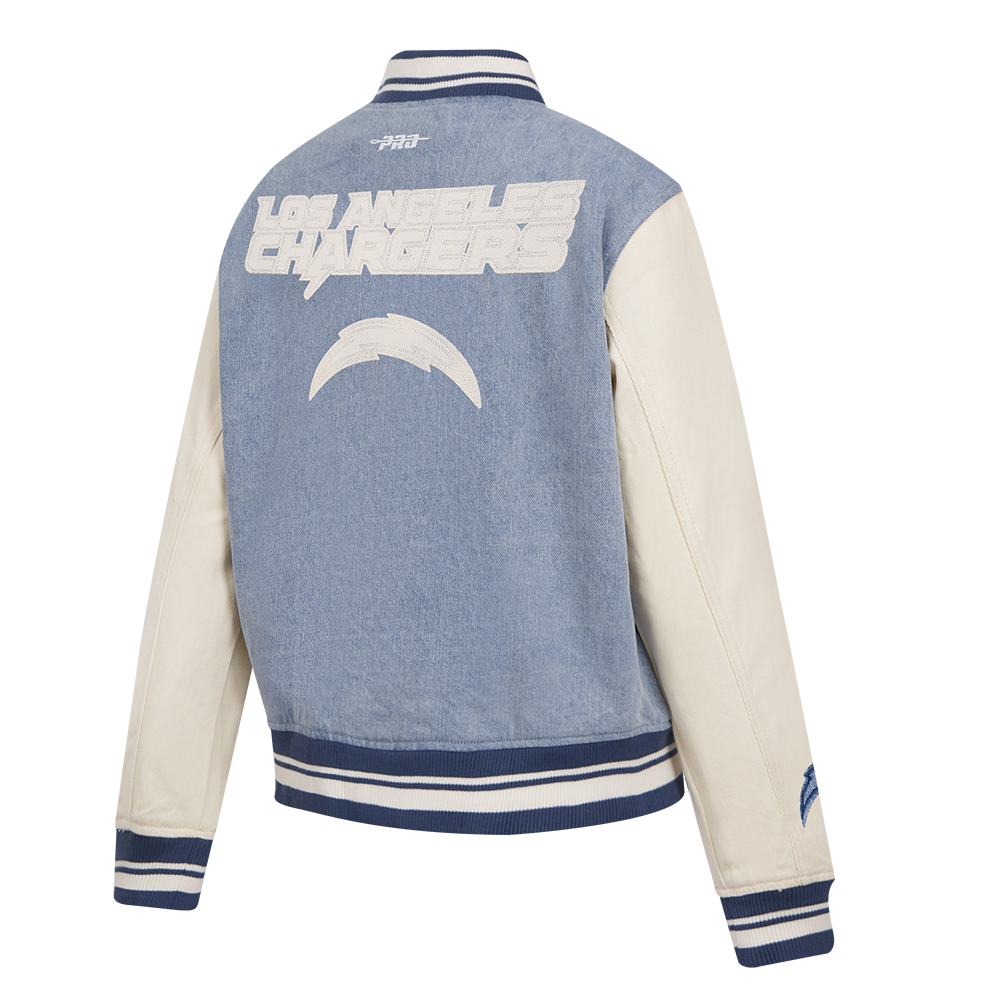NFL LOS ANGELES CHARGERS VARSITY BLUES WOMEN'S DENIM VARSITY JACKET (DENIM/LINEN)