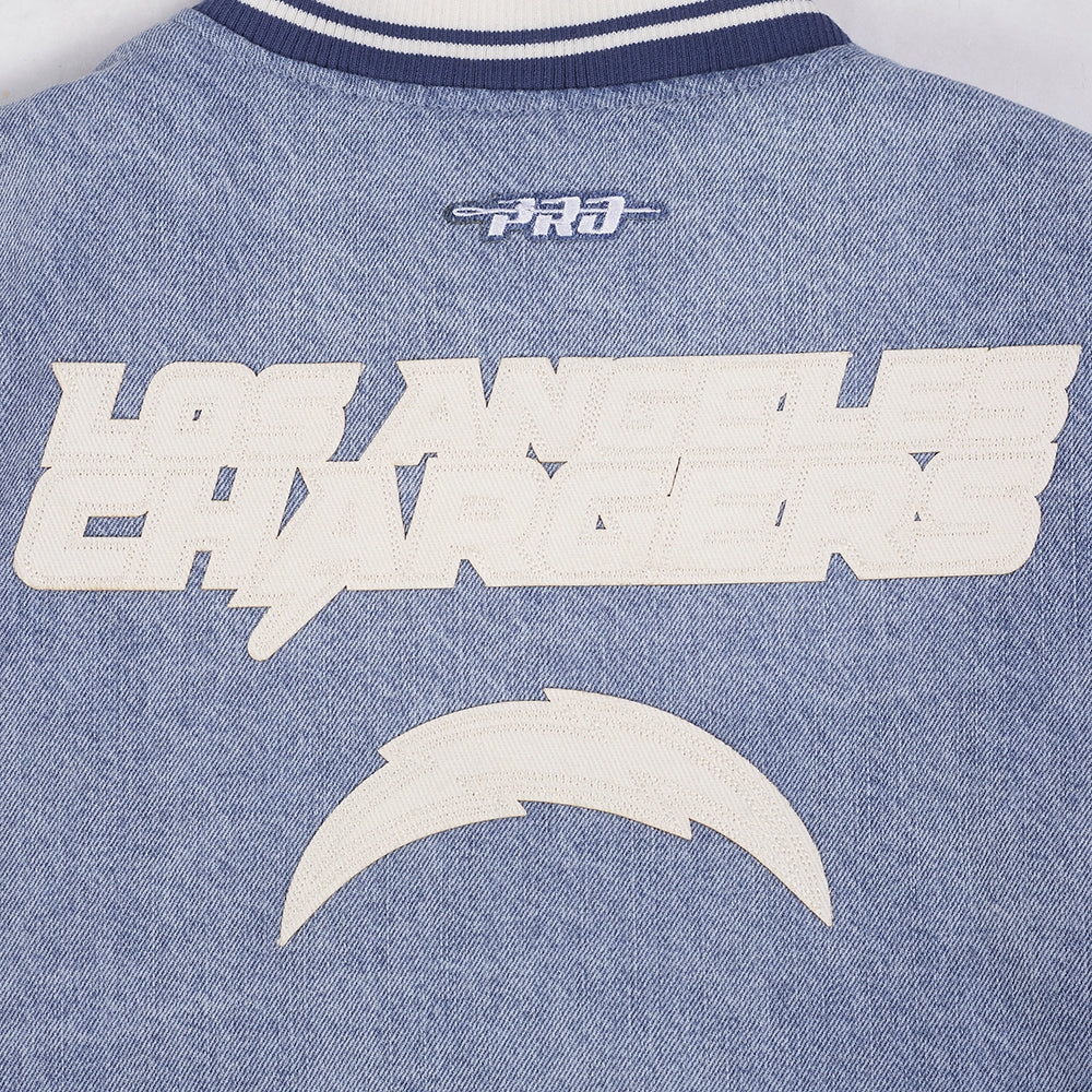 NFL LOS ANGELES CHARGERS VARSITY BLUES WOMEN'S DENIM VARSITY JACKET (DENIM/LINEN)