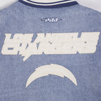 NFL LOS ANGELES CHARGERS VARSITY BLUES WOMEN'S DENIM VARSITY JACKET (DENIM/LINEN)