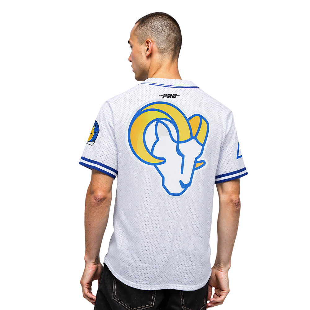 NFL LOS ANGELES RAMS CLASSIC MESH BUTTON DOWN SHIRT (WHITE/ROYAL BLUE)