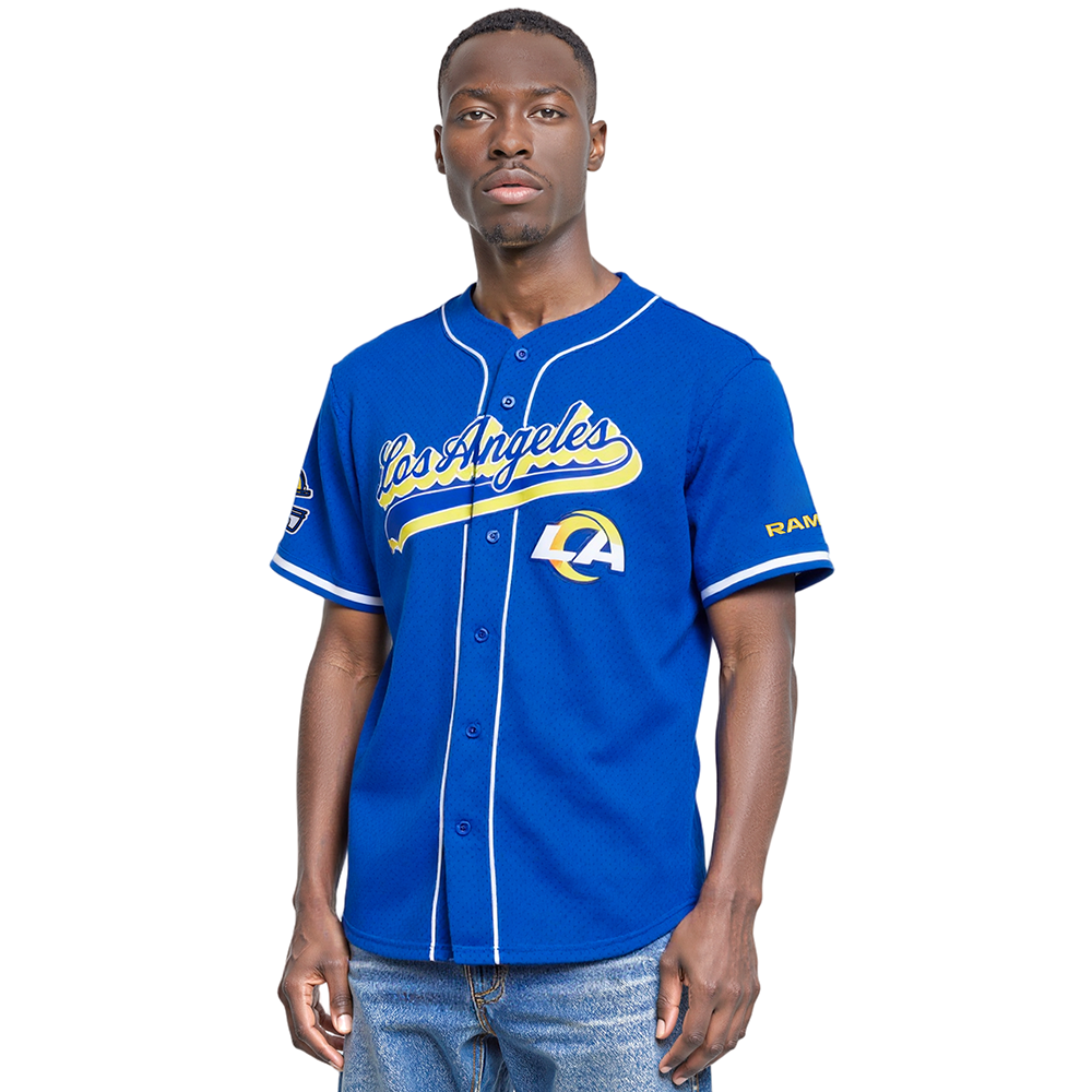 NFL LOS ANGELES RAMS SCRIPT TAIL CHEMISE BOUTONNÉE EN FILET POUR HOMME (BLEU ROYAL)