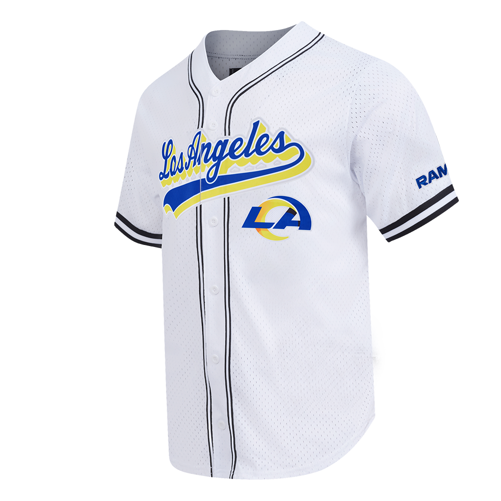 NFL LOS ANGELES RAMS SCRIPT TAIL MEN'S MESH BUTTON DOWN SHIRT (WHITE/BLACK/WHITE)