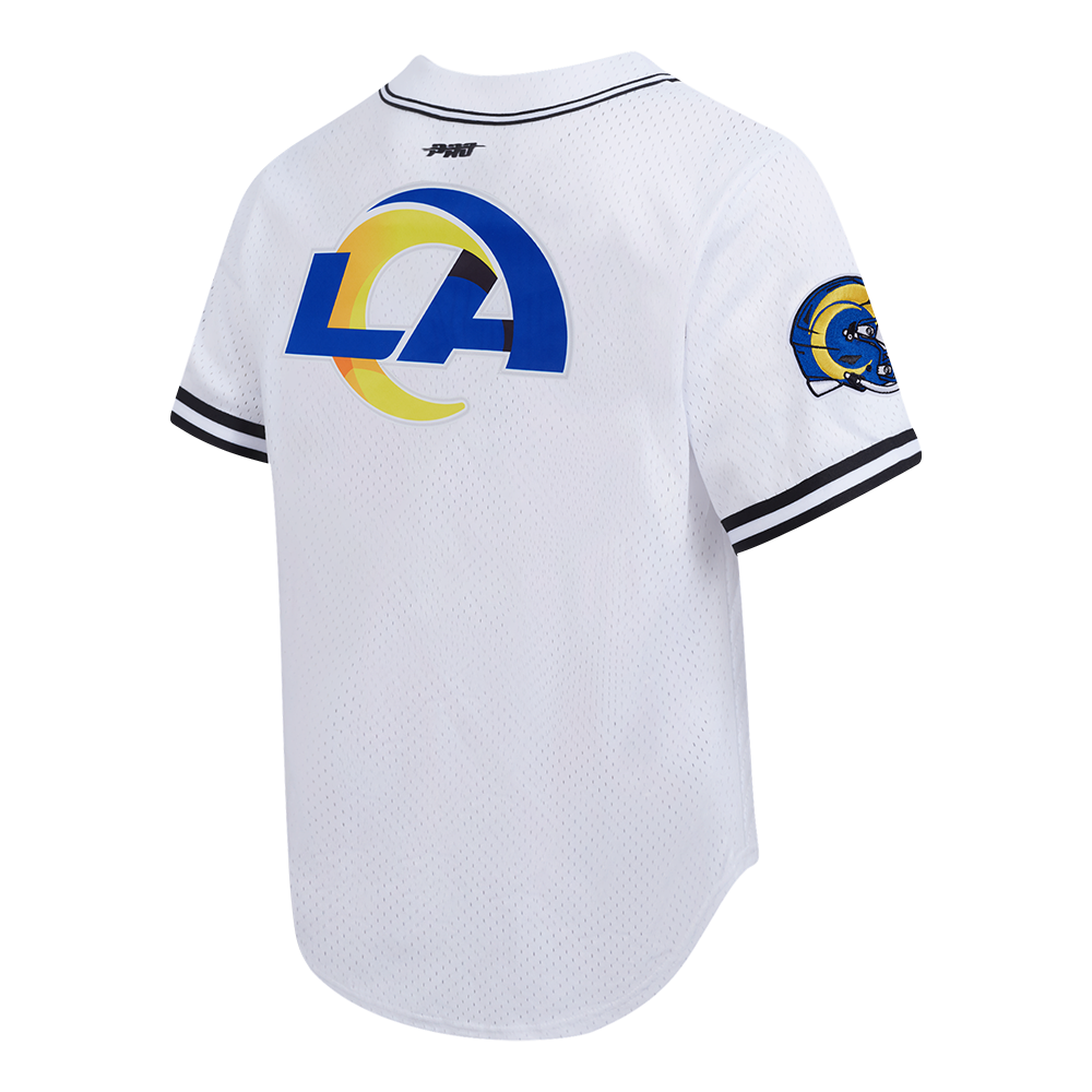 NFL LOS ANGELES RAMS SCRIPT TAIL MEN'S MESH BUTTON DOWN SHIRT (WHITE/BLACK/WHITE)