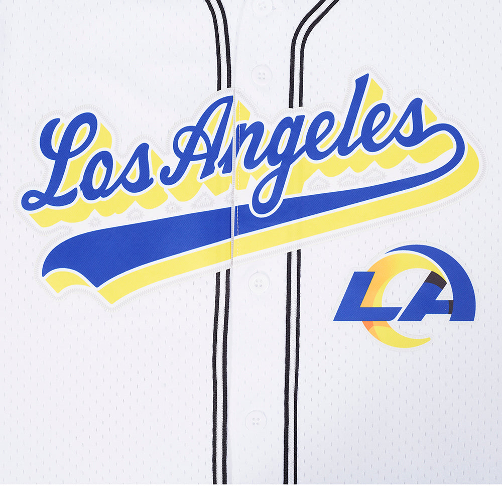 NFL LOS ANGELES RAMS SCRIPT TAIL MEN'S MESH BUTTON DOWN SHIRT (WHITE/BLACK/WHITE)