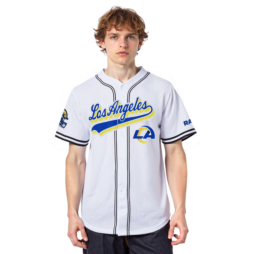 NFL LOS ANGELES RAMS SCRIPT TAIL CHEMISE BOUTONNÉE EN FILET POUR HOMME (BLANC/NOIR/BLANC)