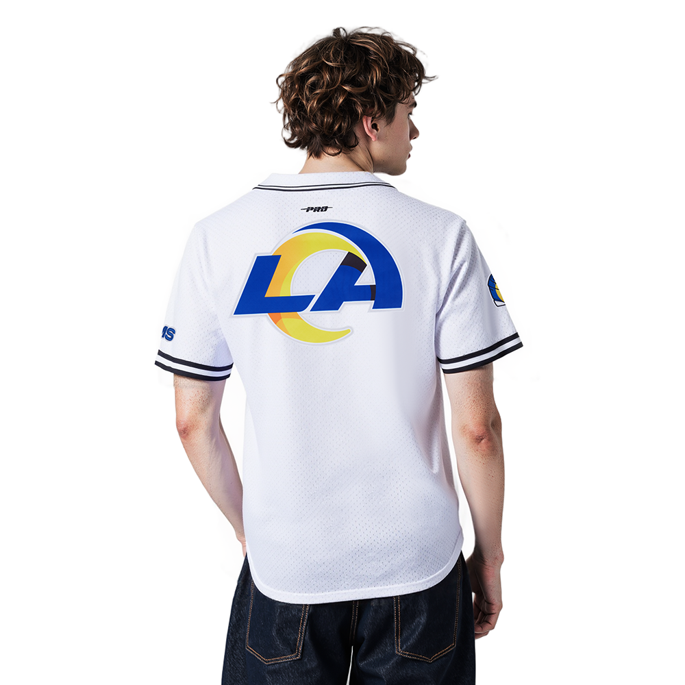 NFL LOS ANGELES RAMS SCRIPT TAIL MEN'S MESH BUTTON DOWN SHIRT (WHITE/BLACK/WHITE)