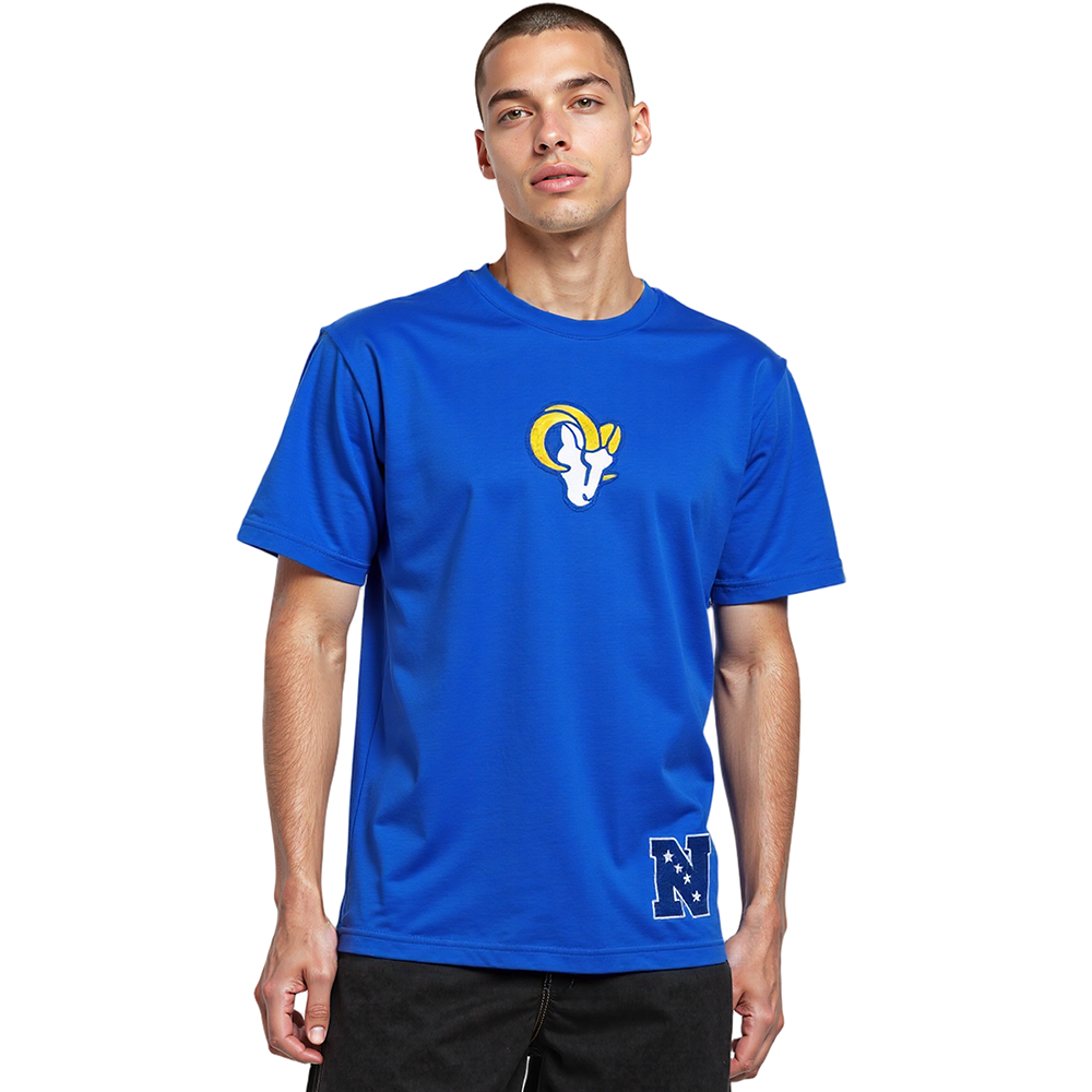 NFL LOS ANGELES RAMS WINGSPAN T-SHIRT EN JERSEY DE COTON À ÉPAULES TOMBANTES POUR HOMME (BLEU ROYAL)