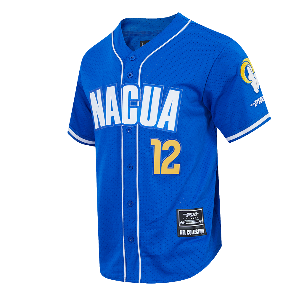 NFL LOS ANGELES RAMS PUKA NACUA #12 CLASSIC MESH PNN MEN'S MESH BUTTON DOWN SHIRT (ROYAL BLUE)