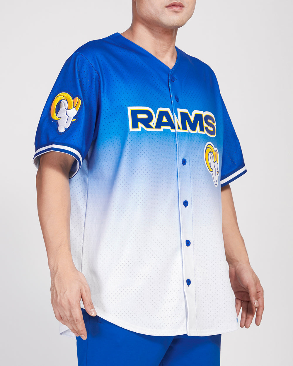 NFL LOS ANGELES RAMS TEAM MEN'S MESH BUTTON DOWN SHIRT (ROYAL BLUE/WHITE)