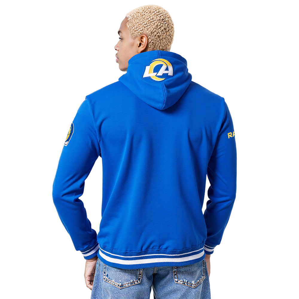 NFL LOS ANGELES RAMS SCRIPT TAIL MEN'S RIB FLC PO HOODIE (ROYAL BLUE)