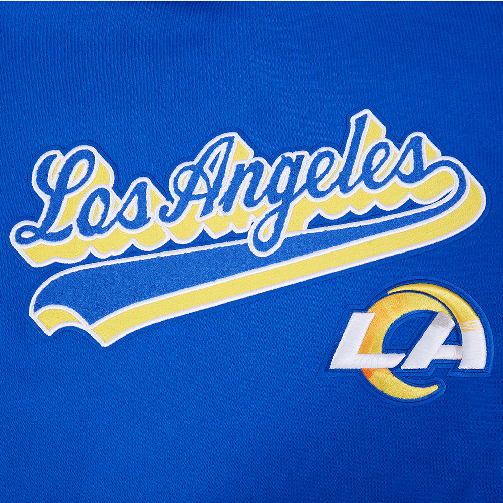 NFL LOS ANGELES RAMS SCRIPT TAIL MEN'S RIB FLC PO HOODIE (ROYAL BLUE)