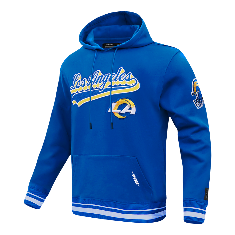 NFL LOS ANGELES RAMS SCRIPT TAIL MEN'S RIB FLC PO HOODIE (ROYAL BLUE)