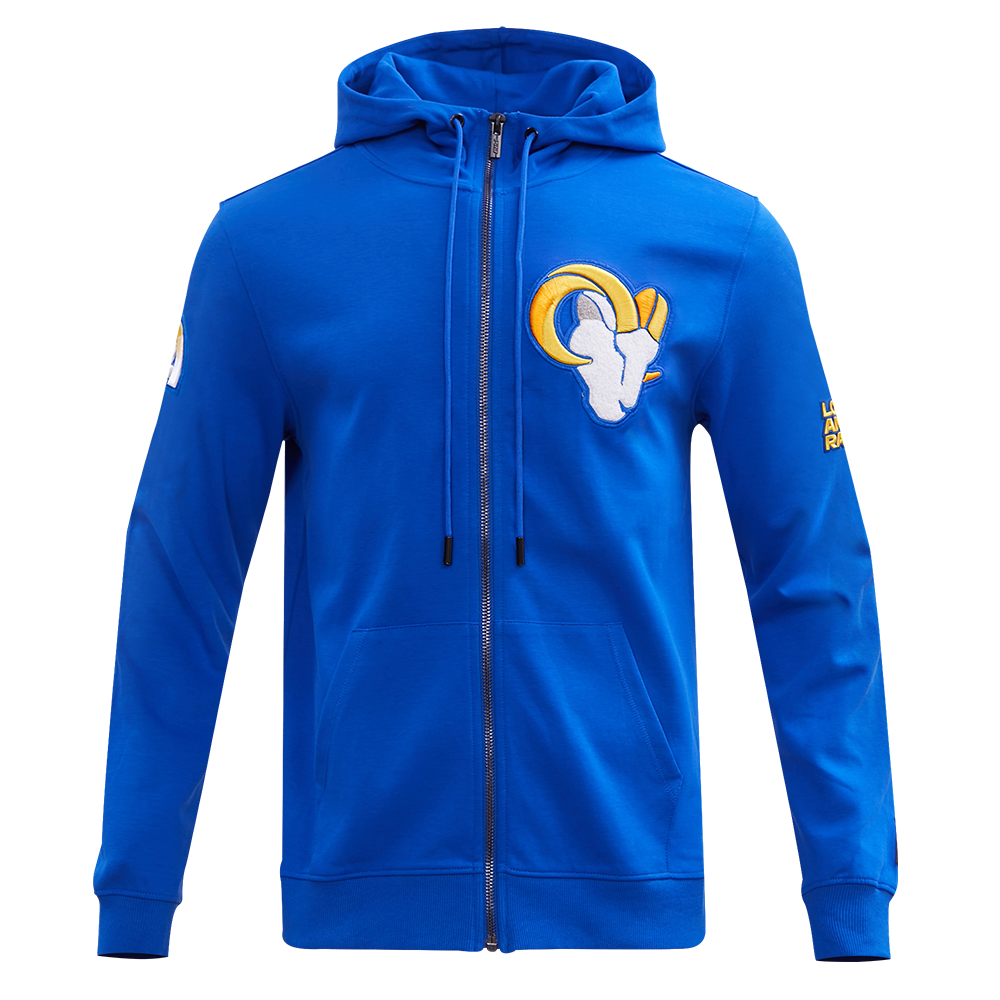 NFL LOS ANGELES RAMS CLASSIC CHENILLE MEN'S DOUBLE KNIT  FULL ZIP HOODIE (ROYAL BLUE)