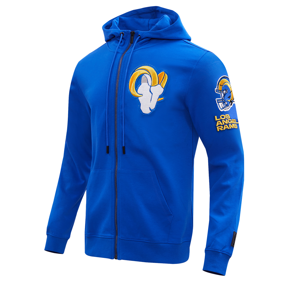 NFL LOS ANGELES RAMS CLASSIC CHENILLE MEN'S DOUBLE KNIT  FULL ZIP HOODIE (ROYAL BLUE)